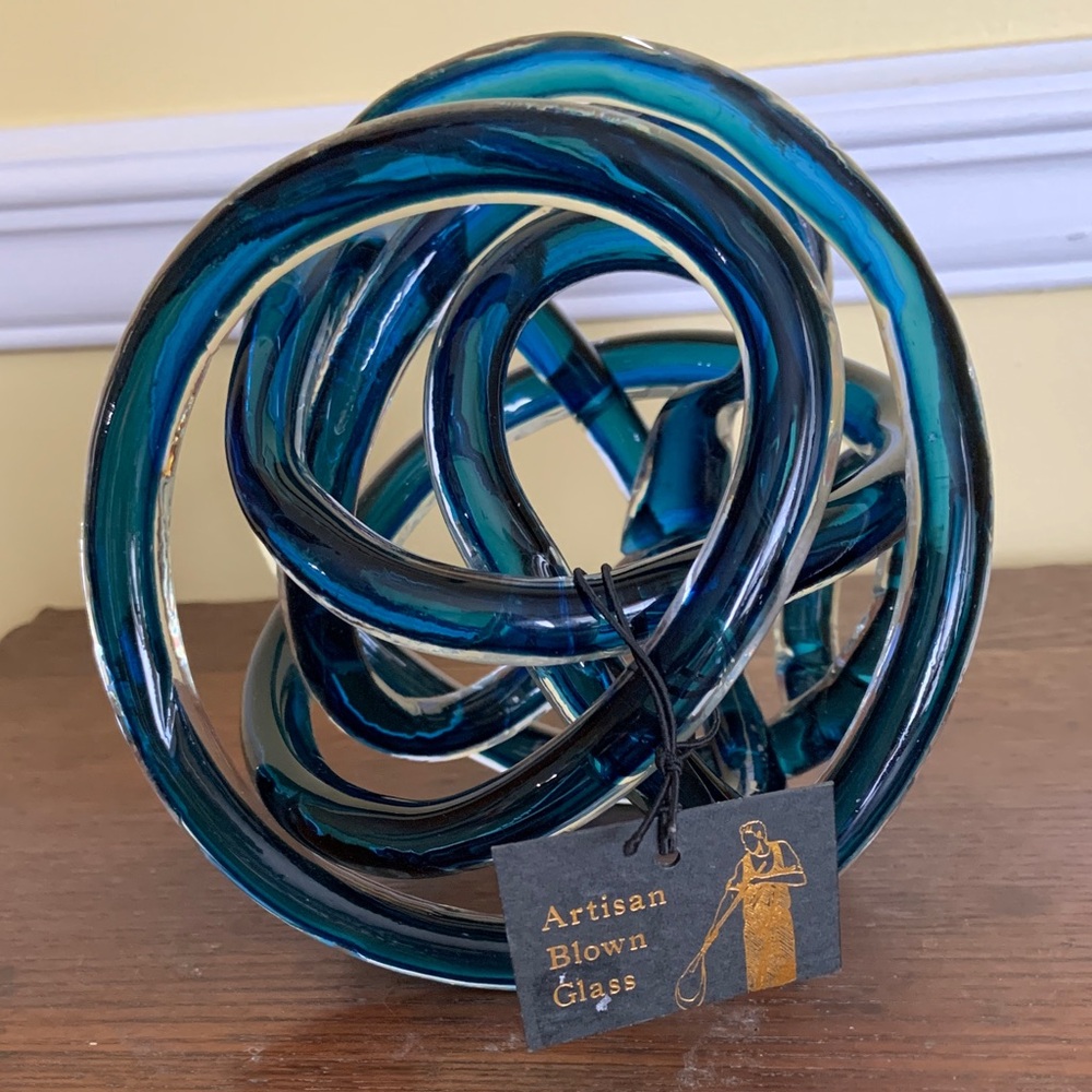 Glass Knot Blue Sculpture Infinity Hand Blown Decor Paperweight